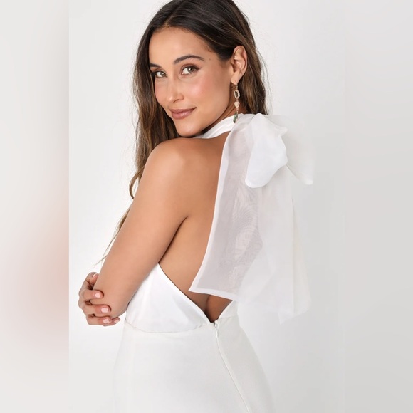 Lulus Glamorous Promise White Organza Halter Bodycon Midi Dress - Picture 2 of 10